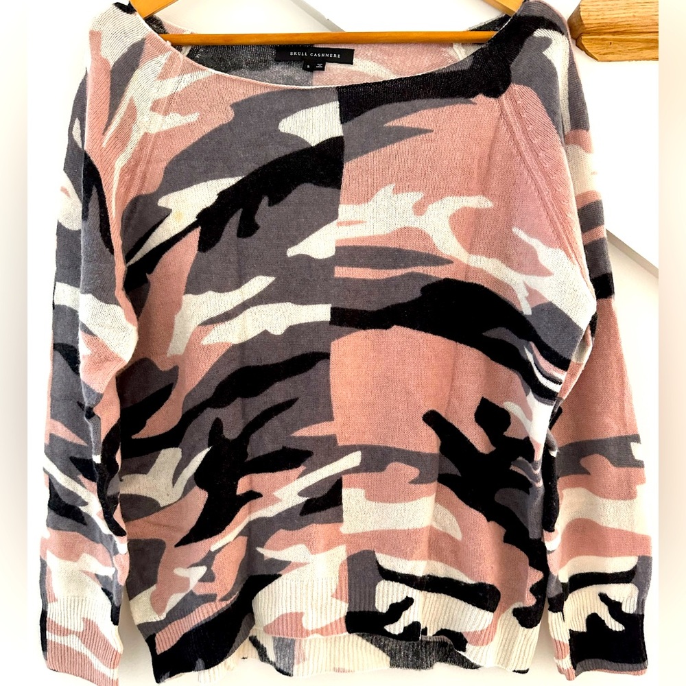 Skull Cashmere Pink, Black & Gray Camouflage Cashmere Sweater